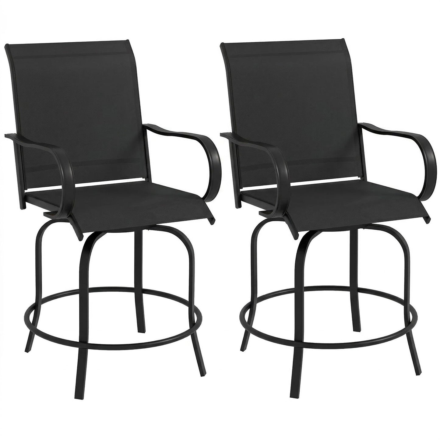 Outdoor Bar Stools Set of 2, 360° Swivel Bar Height Chairs, 26.8" x 29.5" x 48.4", Black