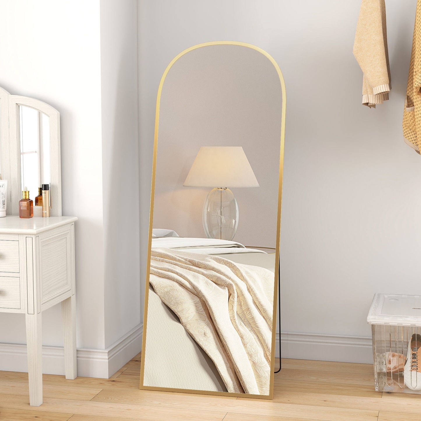 Arched Standing Mirror, 64" x 24" Full Length Mirror, Free Standing or Wall Mounted for Living Room, Bedroom, Gold