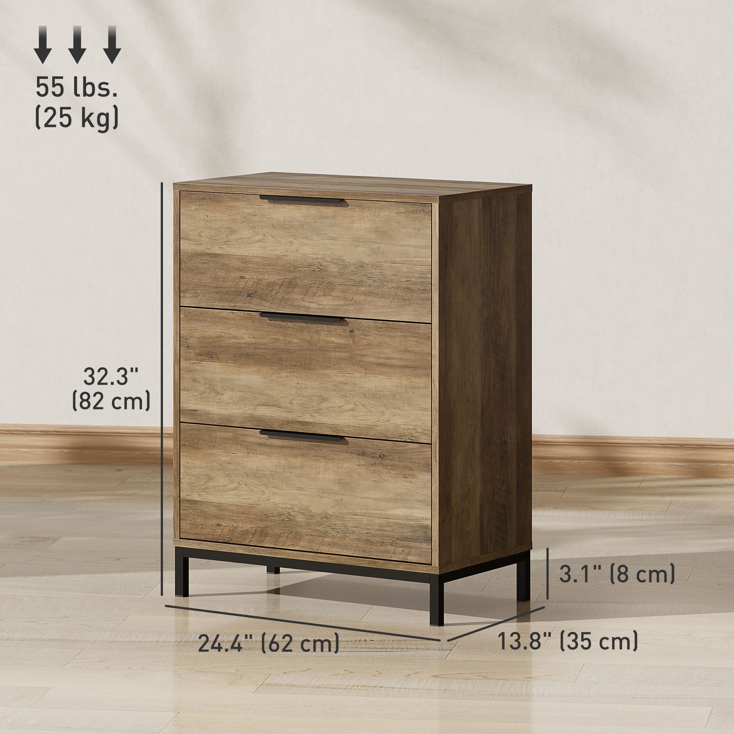 Dresser for Bedroom, 3 Drawer Dresser Tower, Chest of Drawers for Hallway, Entryway, Closet, Natural