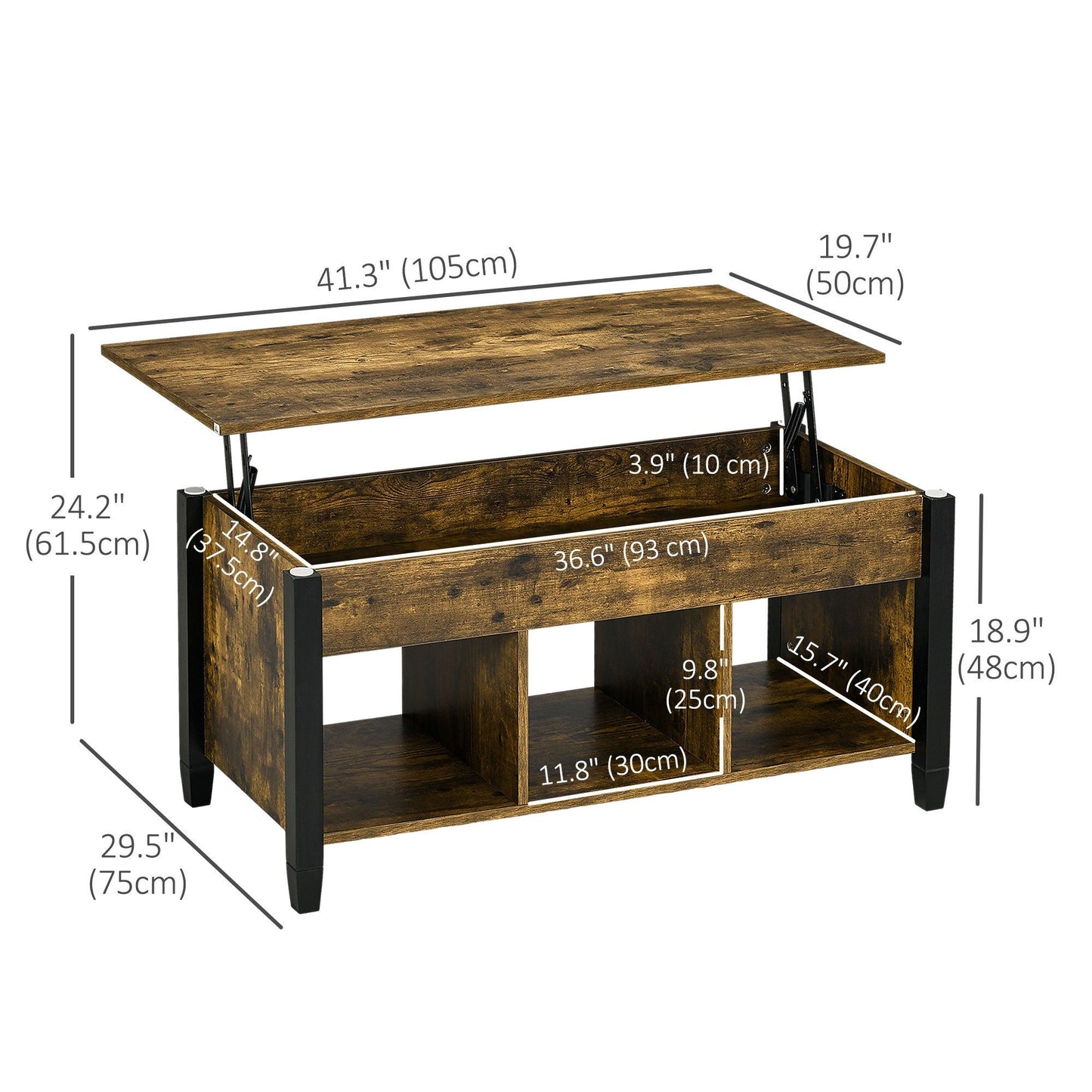 41" Lift Top Coffee Table with Hidden Storage