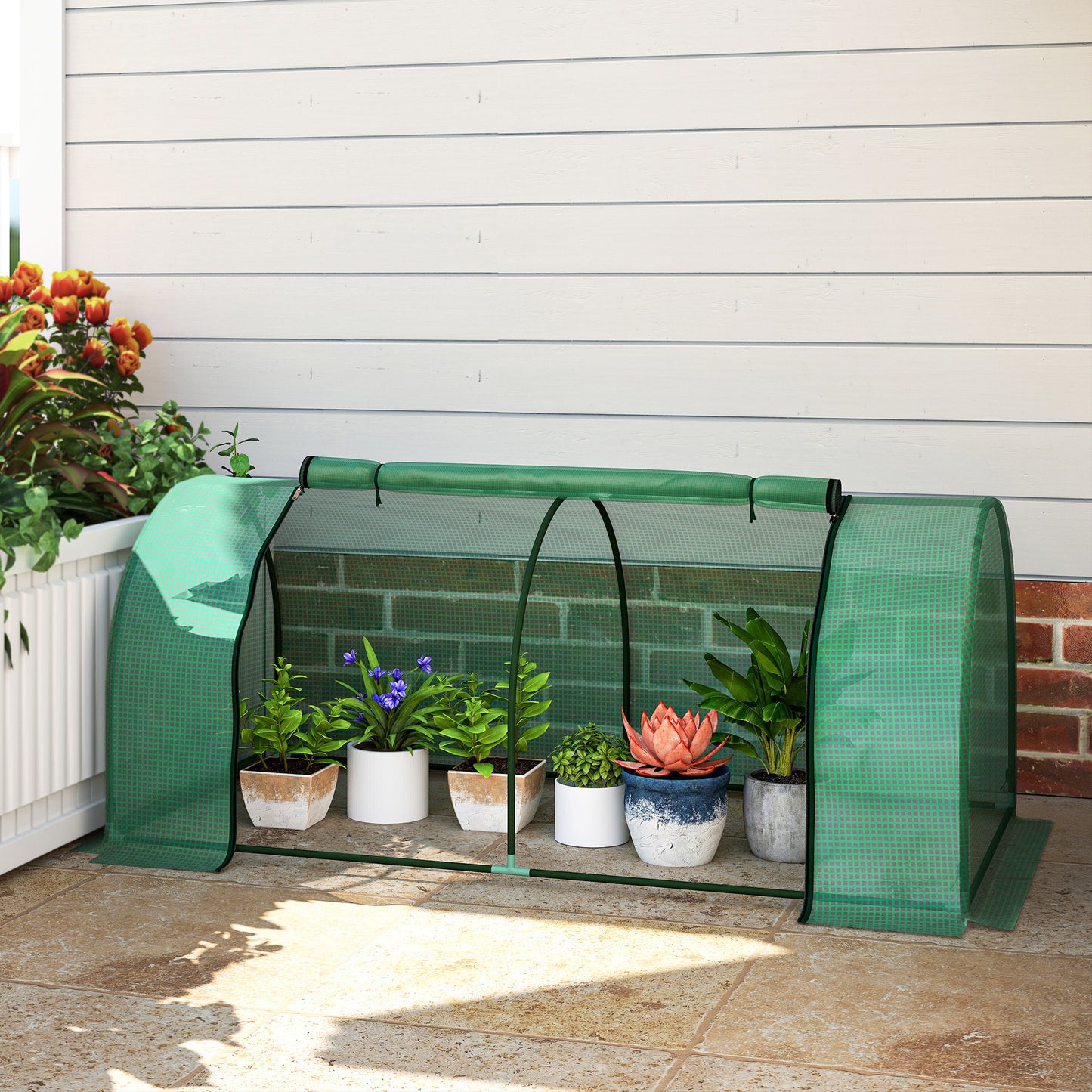Mini Greenhouse Portable Hot House for Plants with Zippered Doors for Outdoor, Indoor, 79" x 39" x 32", Green