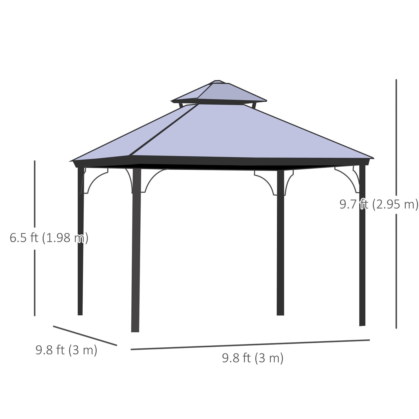 10' x 10' 2-Tier Outdoor Gazebo Canopy with Polycarbonate Roof, Curtains and Netting, for Garden, Deck, Beige