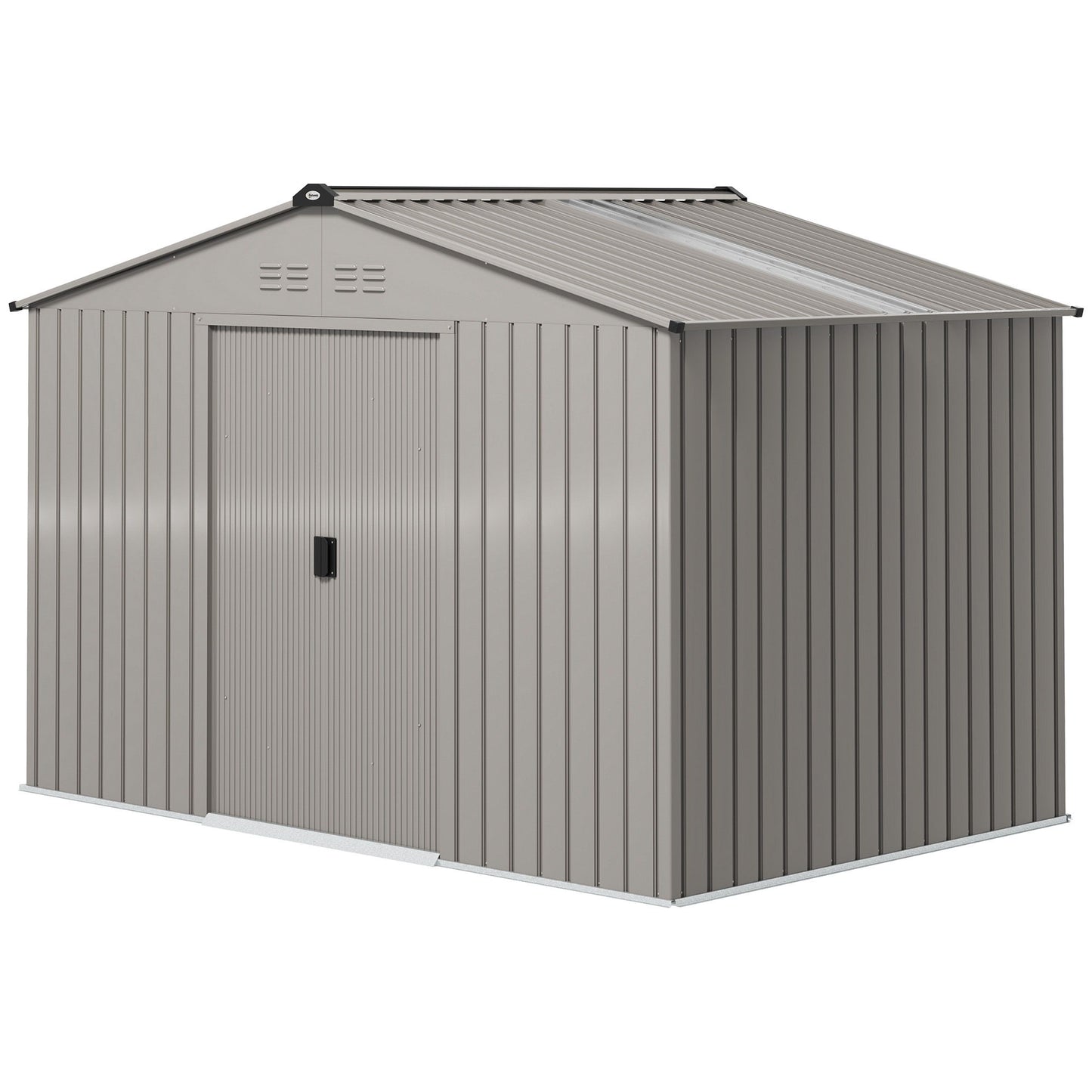 9.1' x 6.4' x 6.3' Garden Storage Shed w/ Foundation Kit Metal Tool Storage House w/ Double Doors Grey