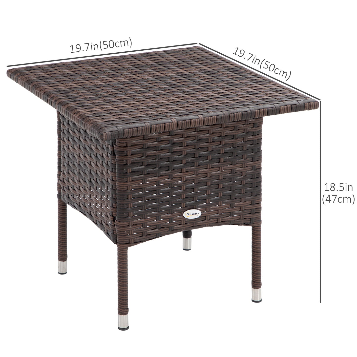 20" Patio Wicker Coffee Table, Outdoor Coffee Table with Plastic Board Underneath the Woven Tabletop for Patio, Garden, Balcony, Mixed Brown