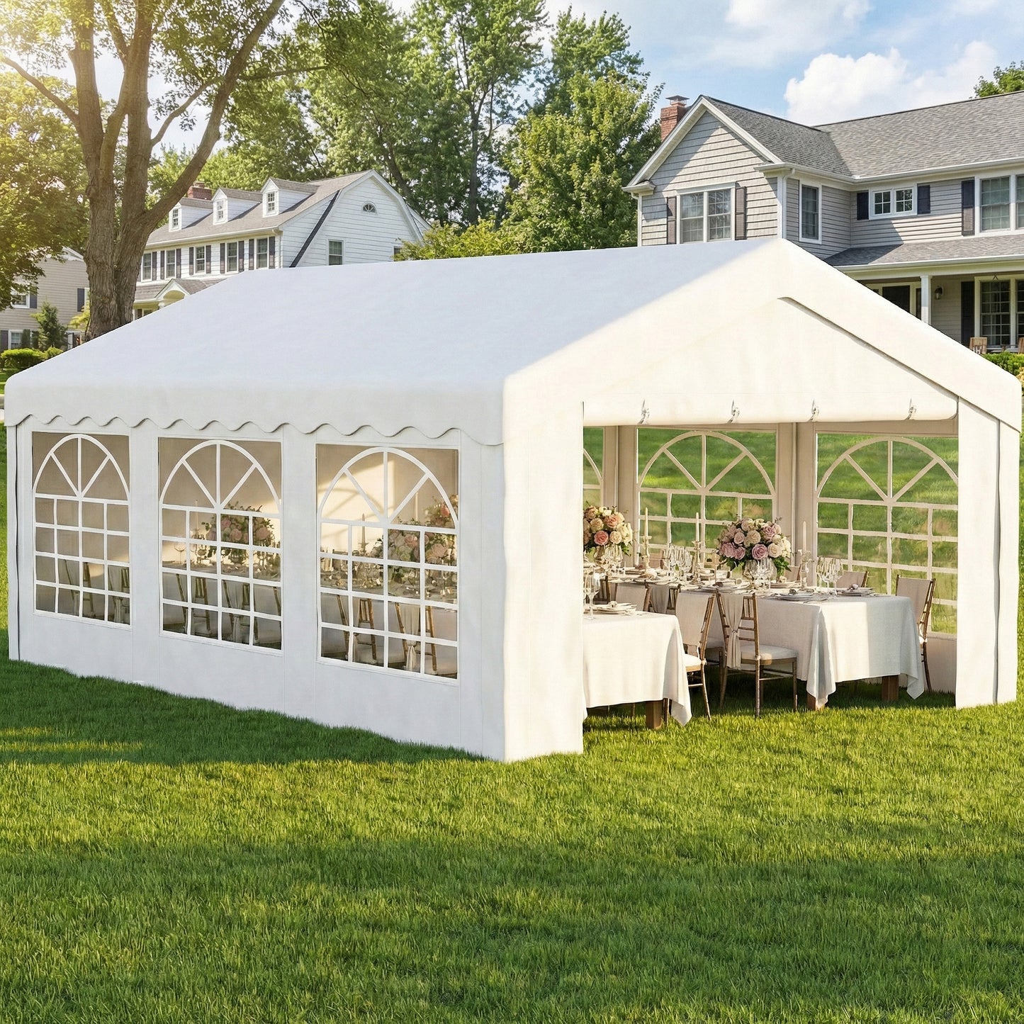 20'x13' Heavy Duty Event Tent Gazebo Portable Sun Shelter with Sidewalls White