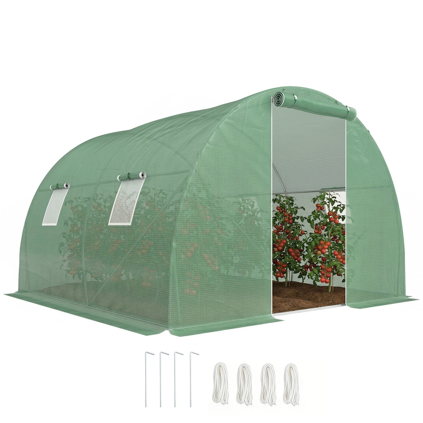 Walk-In Tunnel Greenhouse, Plant Hot House with 4 Windows and Zipper Door, 10' x 10' x 7' , Green