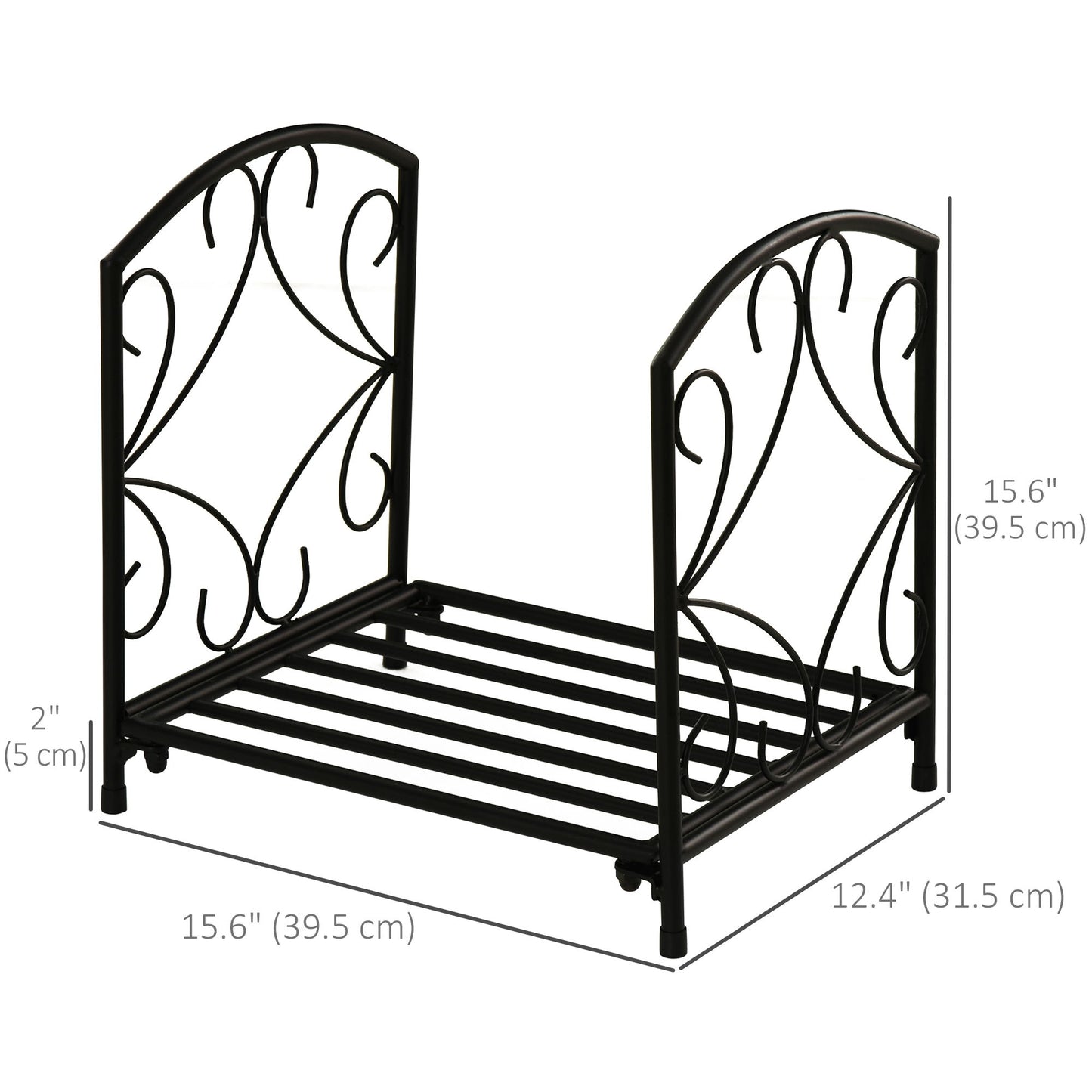 16" Heavy Duty Metal Fireplace Log Holder, Firewood Rack Outdoor for Fireplace Storage, Black