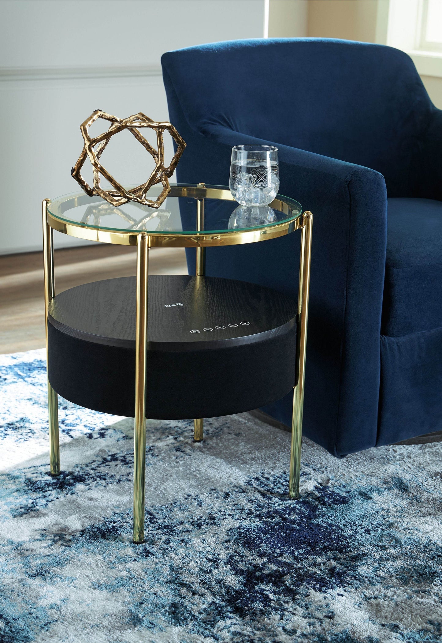 Nedman - Black / Gold Finish - Accent Table With Speaker - Forward Furniture