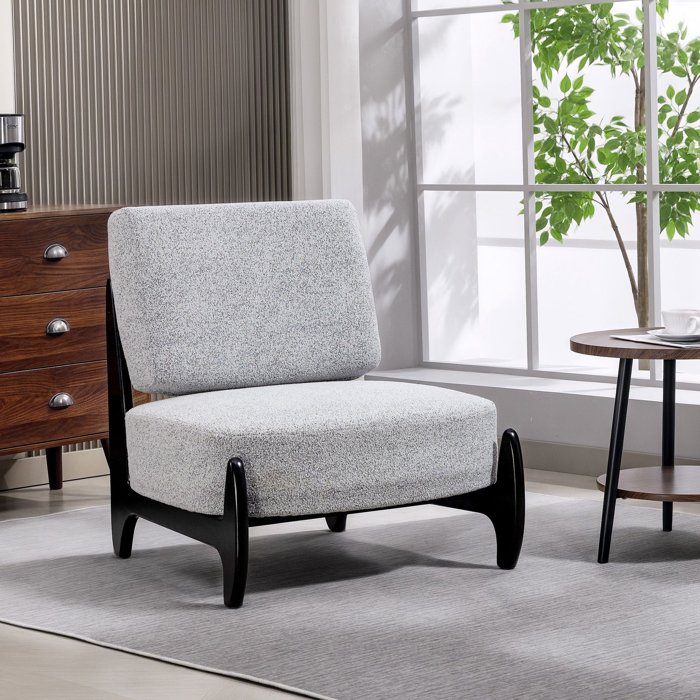 Accent Chair with Rubber Wood Frame, Wide Seat, Modern Chenille Bedroom Chair with Thick Cushion, Grey