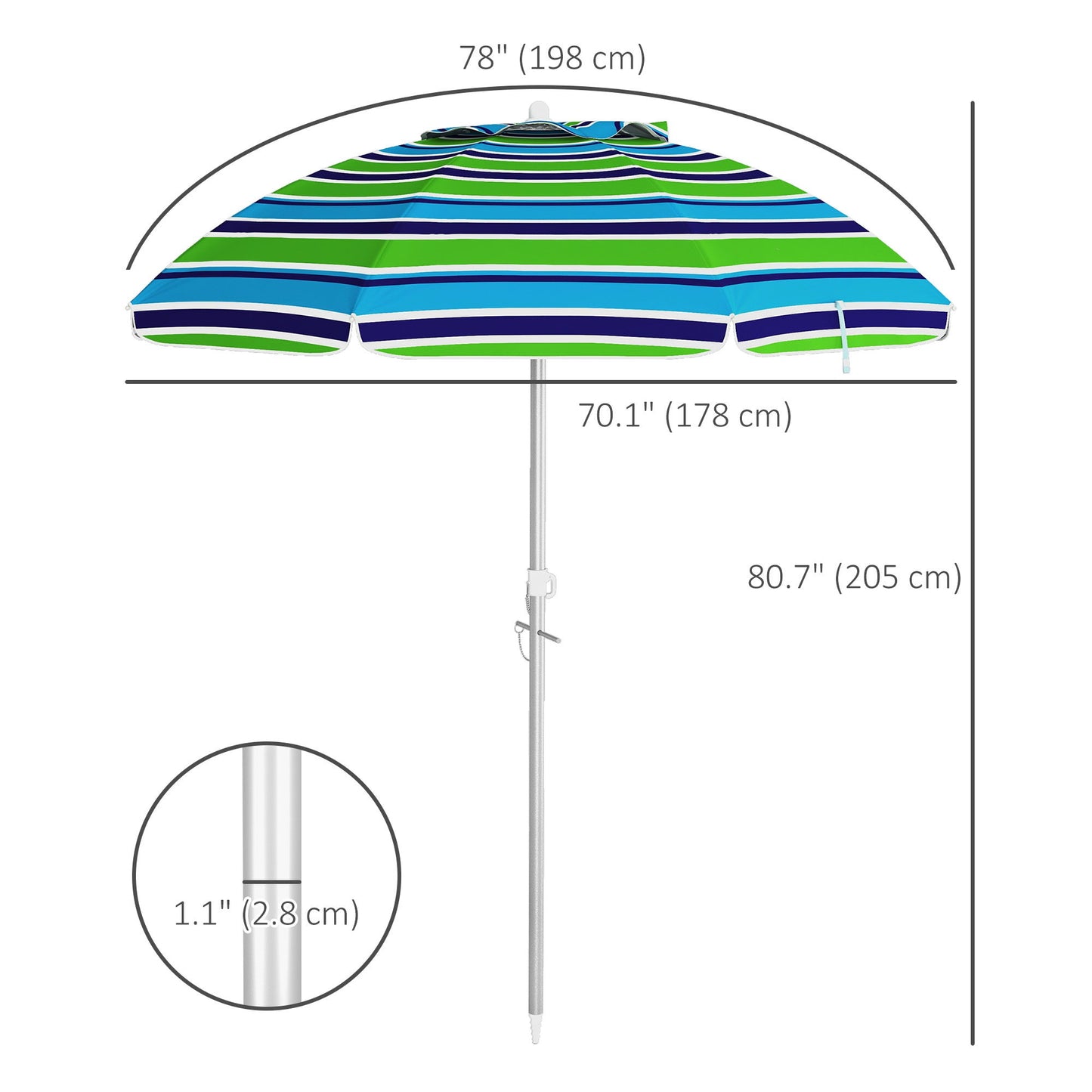 6ft Travel Beach Umbrella with Sand Anchor Height Adjustable Sun Umbrella with Tilt Bag 40+ UV Protection Multicolour