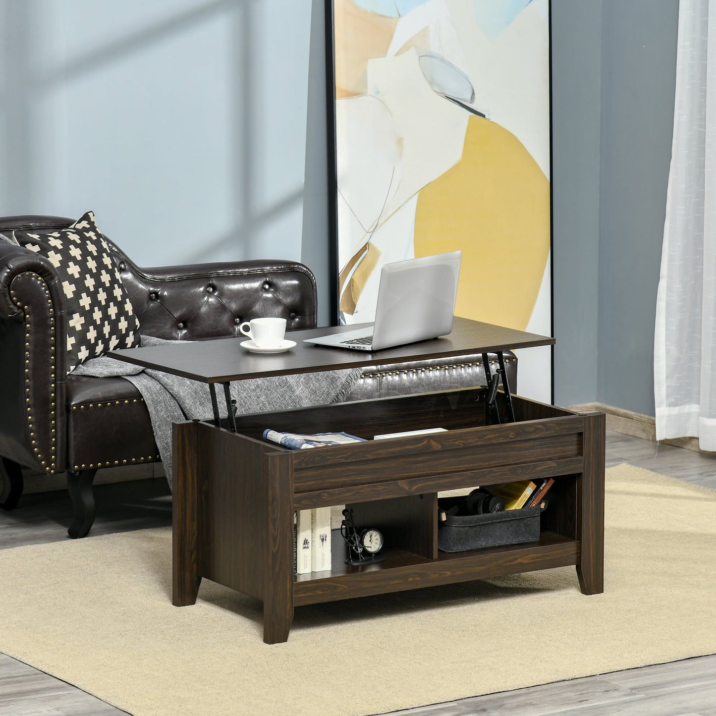 Lift Top Coffee Table with Hidden Storage - Dark Walnut