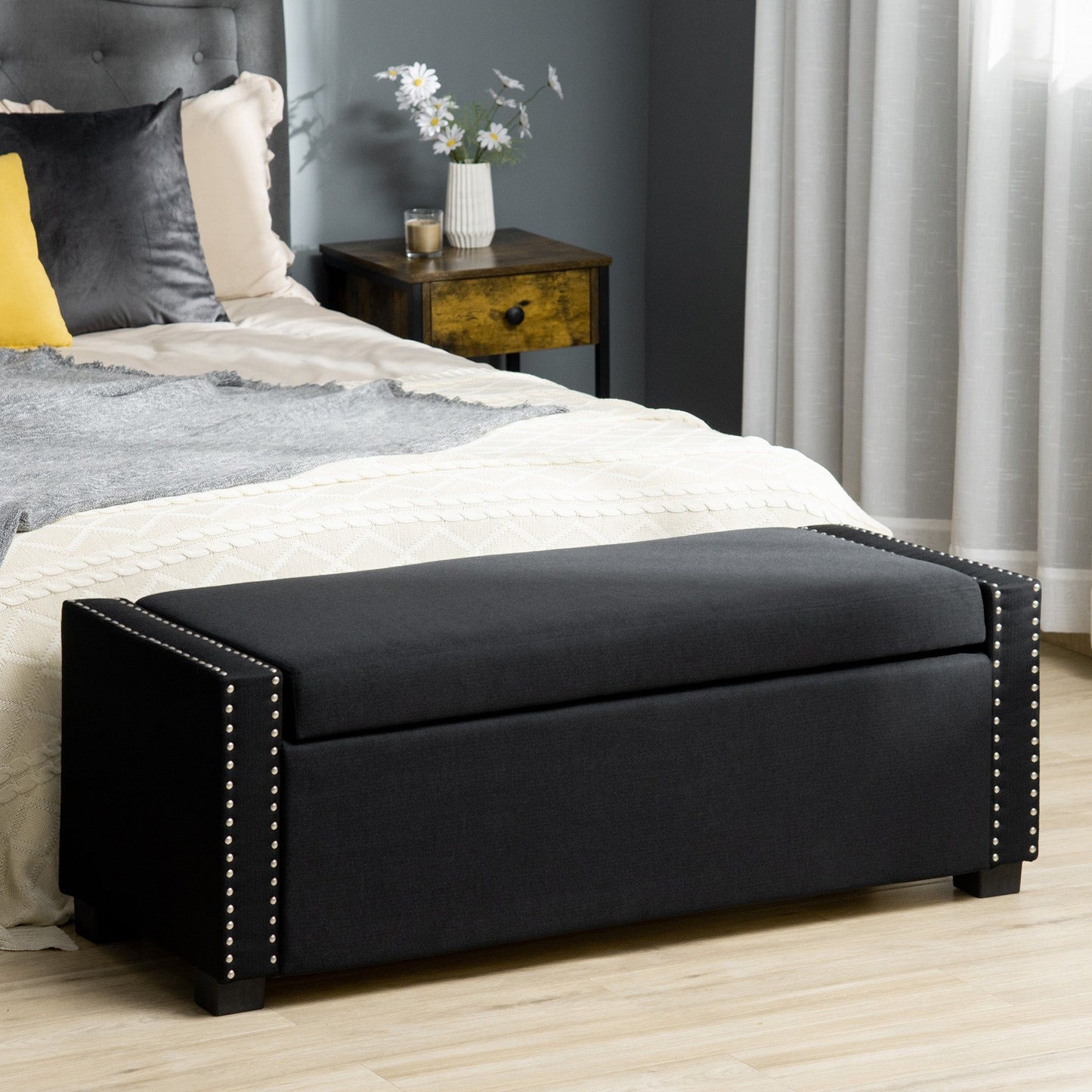 Flip Top Storage Bench Ottoman - Dark Grey