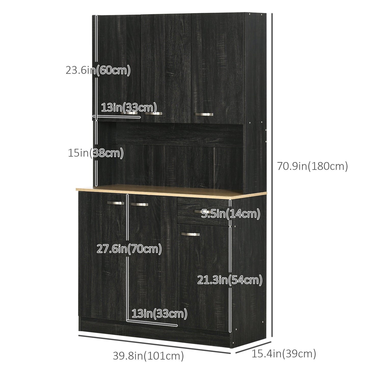 71" Kitchen Buffet with Hutch - Black