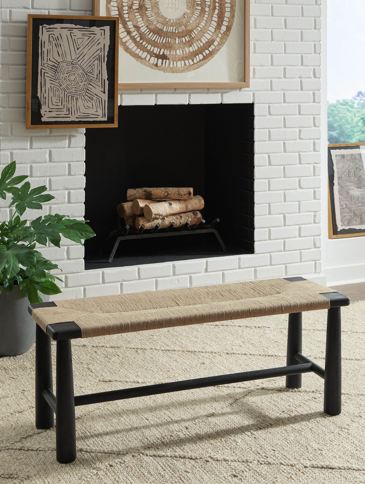 Acerman - Black / Natural - Accent Bench - Forward Furniture
