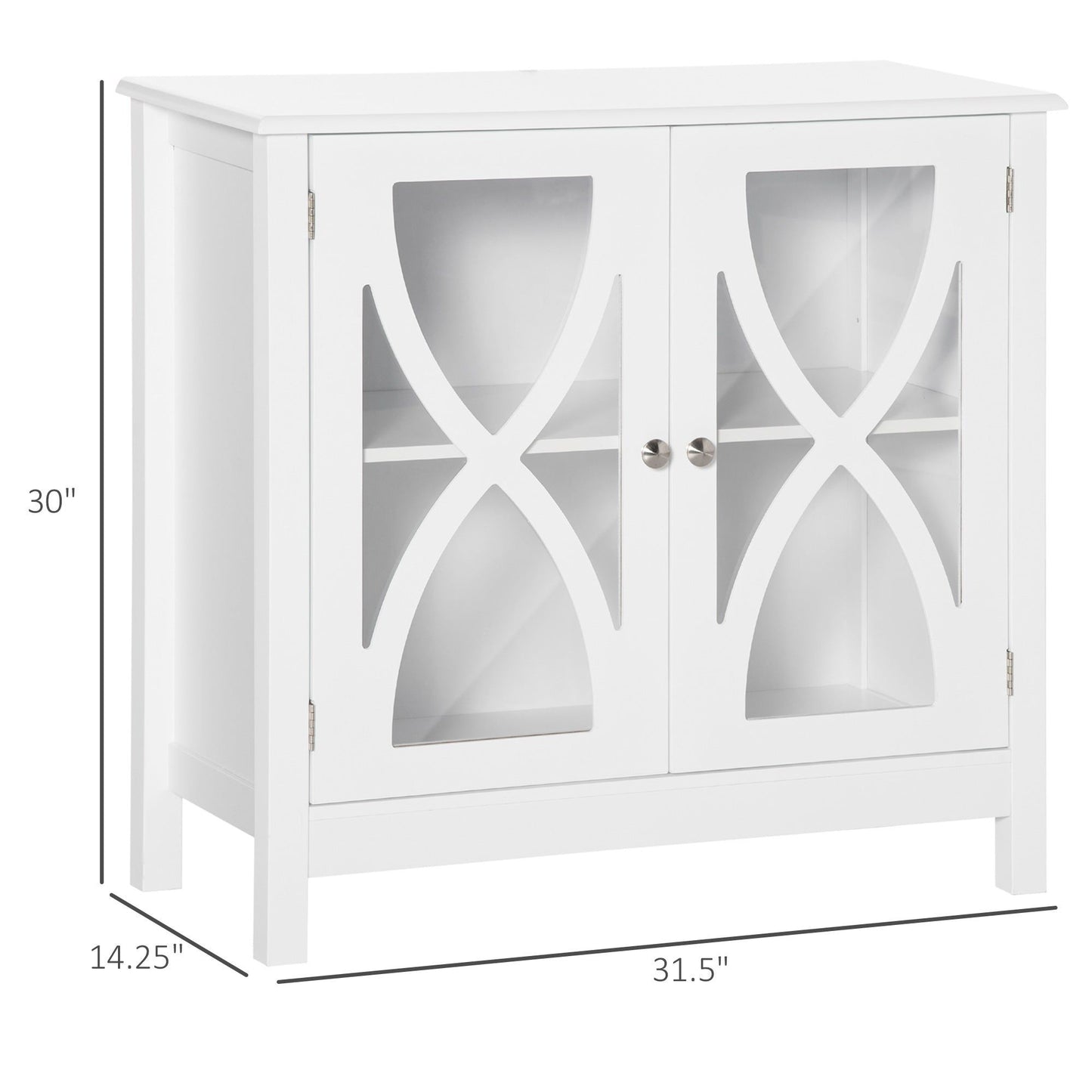 Glass Door Buffet Cabinet with Shelf - White