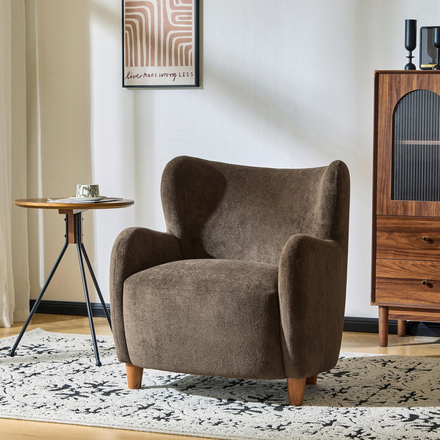 Luxe Wingback Armchair with Pocket-Spring Cushion, Elegant Lounge Chair for Living Room, 31" L x 32" W x 33" H, Dark Brown+Light Teak