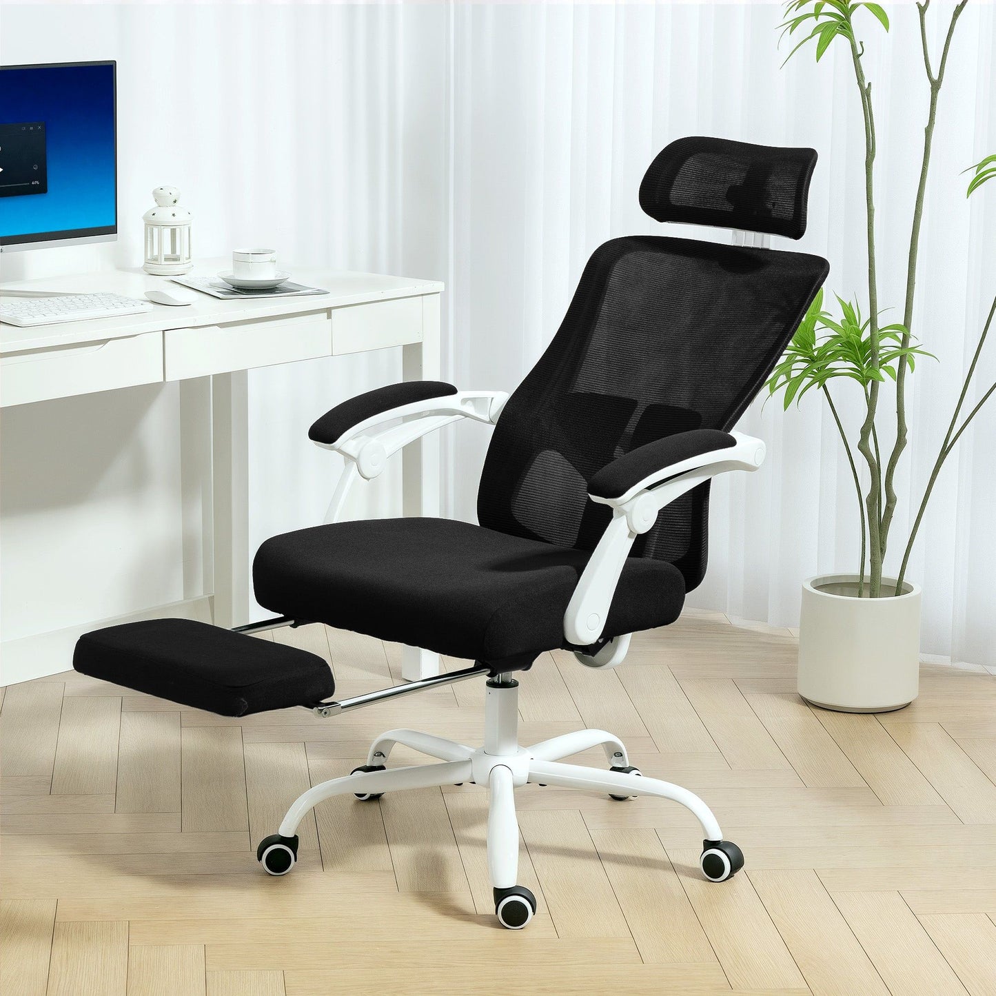 Ergonomic Mesh Reclining Office Chair with Headrest - Black