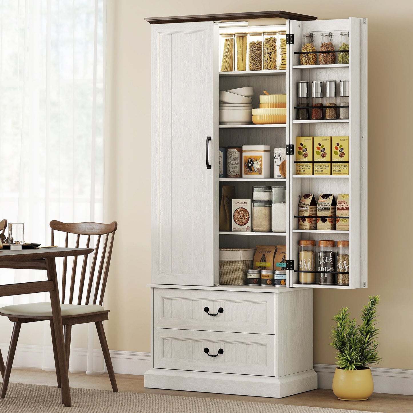 72" LED Pantry Cabinet with 2 Drawers - White