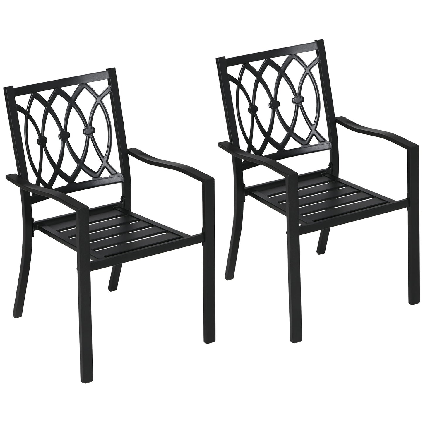 2 PCs Dining Chairs, Outdoor Armchairs, Stackable Design, Black