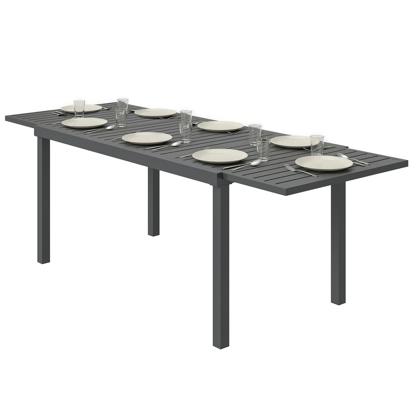 Expandable Outdoor Dining Table for 6-8 People, 59"-89" Aluminum Patio Dining Table with Slatted Top, Dark Grey