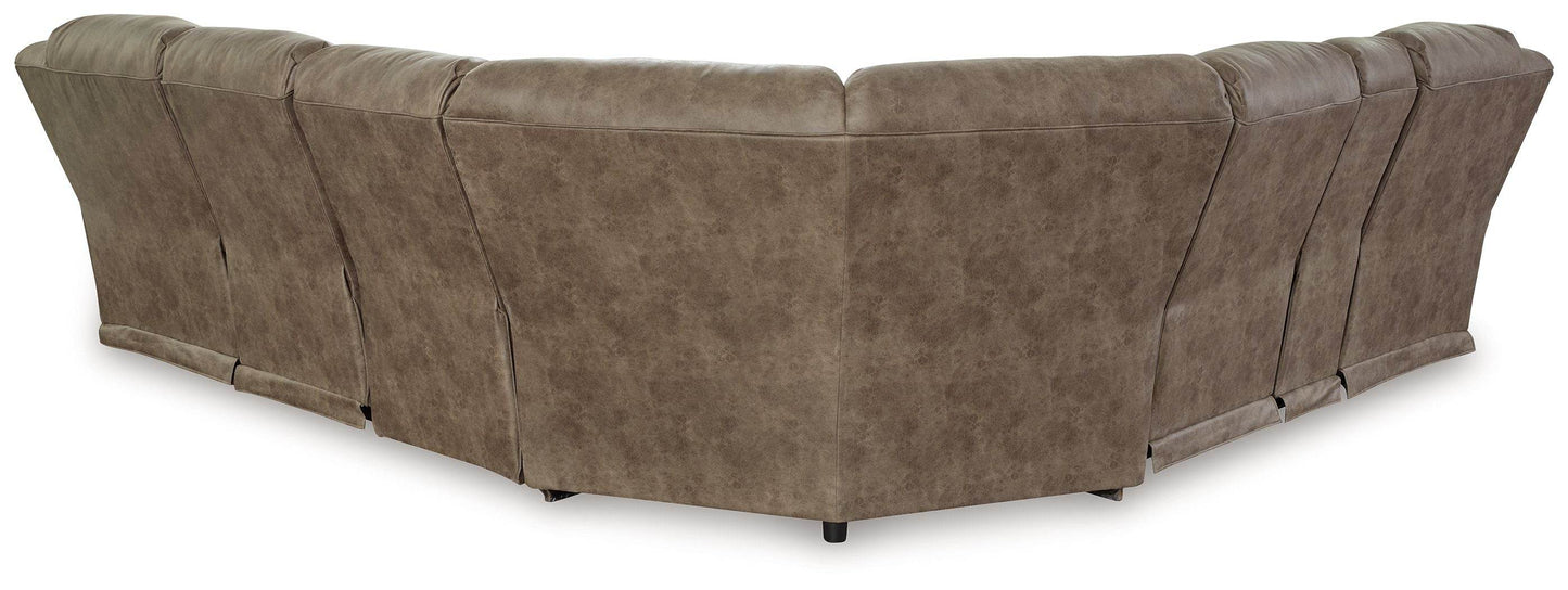 Ravenel - Fossil - 4-Piece Power Reclining Sectional With Laf Power Reclining Loveseat With Console - Faux Leather - Forward Furniture