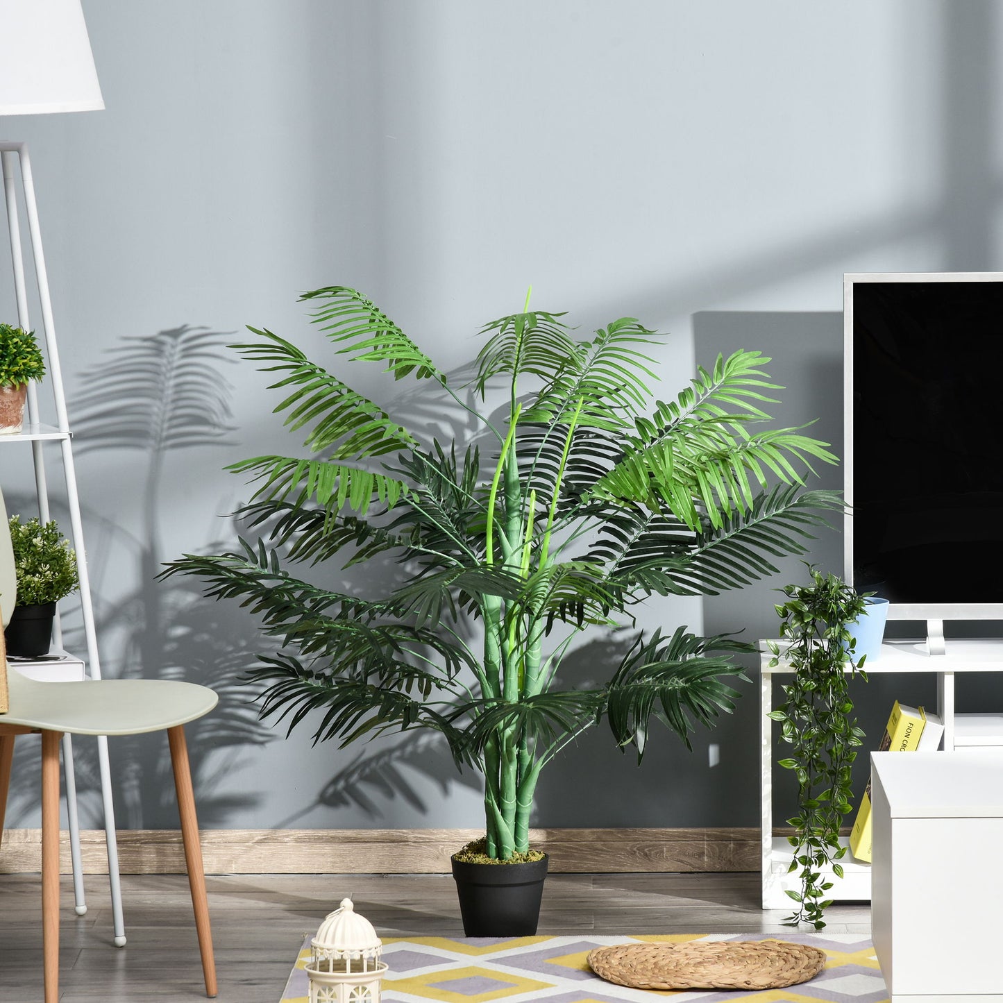 4FT Artificial Palm Tree, Fake Tropical Tree with Lifelike Leaves, Faux Plant in Pot for Indoor Decoration, Green