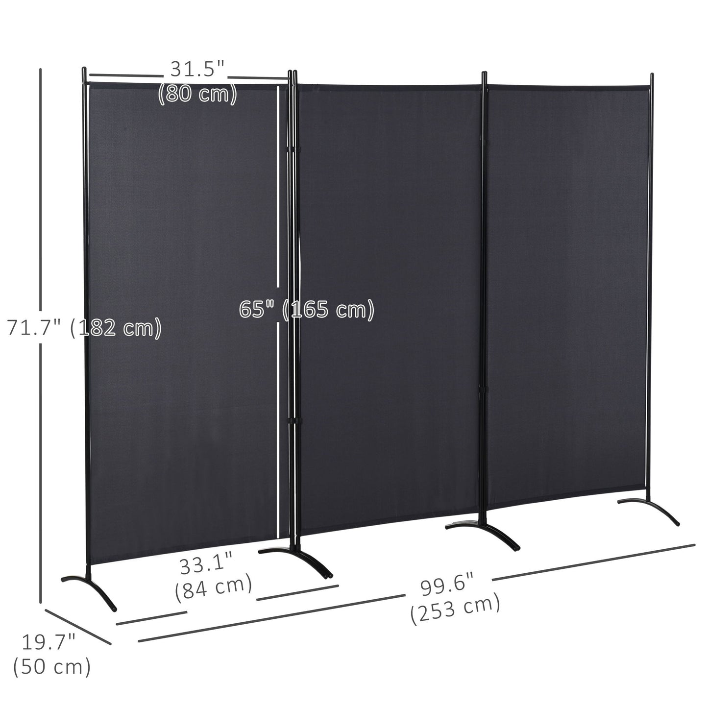 6' 3 Panel Room Divider, Double Hinged Folding Wall Divider, Indoor Privacy Screen for Home Office, Charcoal Grey