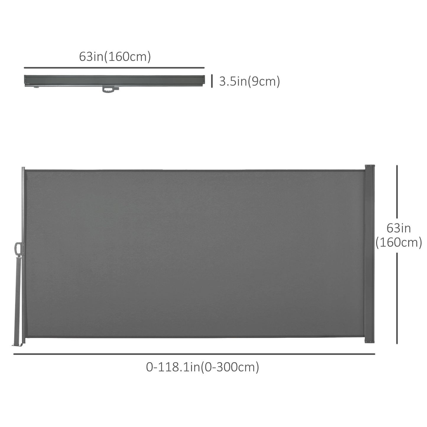 Patio Outdoor Folding Retractable Side Awning Privacy Screen with Resistance to UV Rays & Wind, 118" x 63", Light Grey