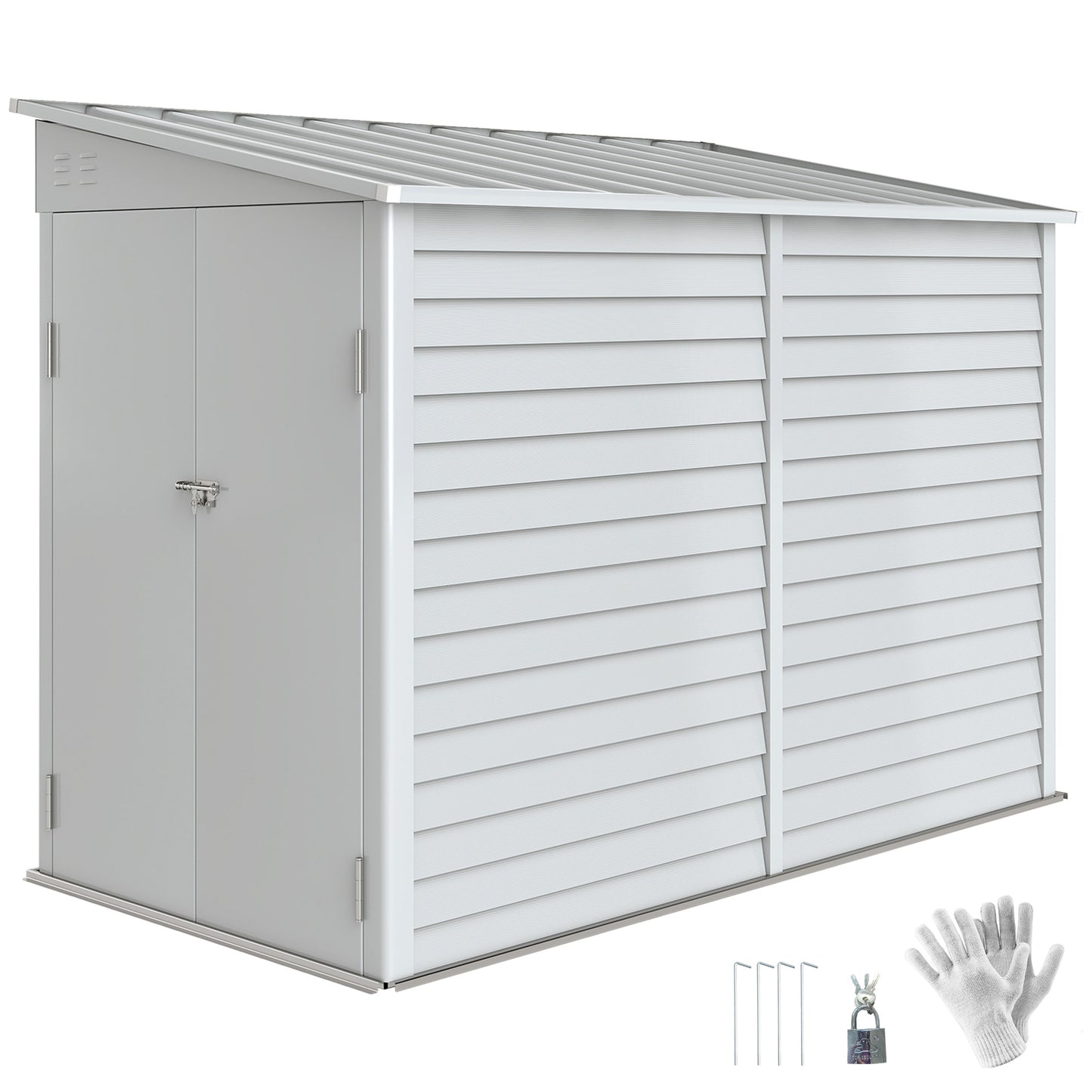 4.6' x 9' Steel Outdoor Storage Shed, Lean to Shed, Metal Tool House with Foundation Kit, Lockable Doors, Gloves and 2 Air Vents for Backyard, Patio, Lawn, White