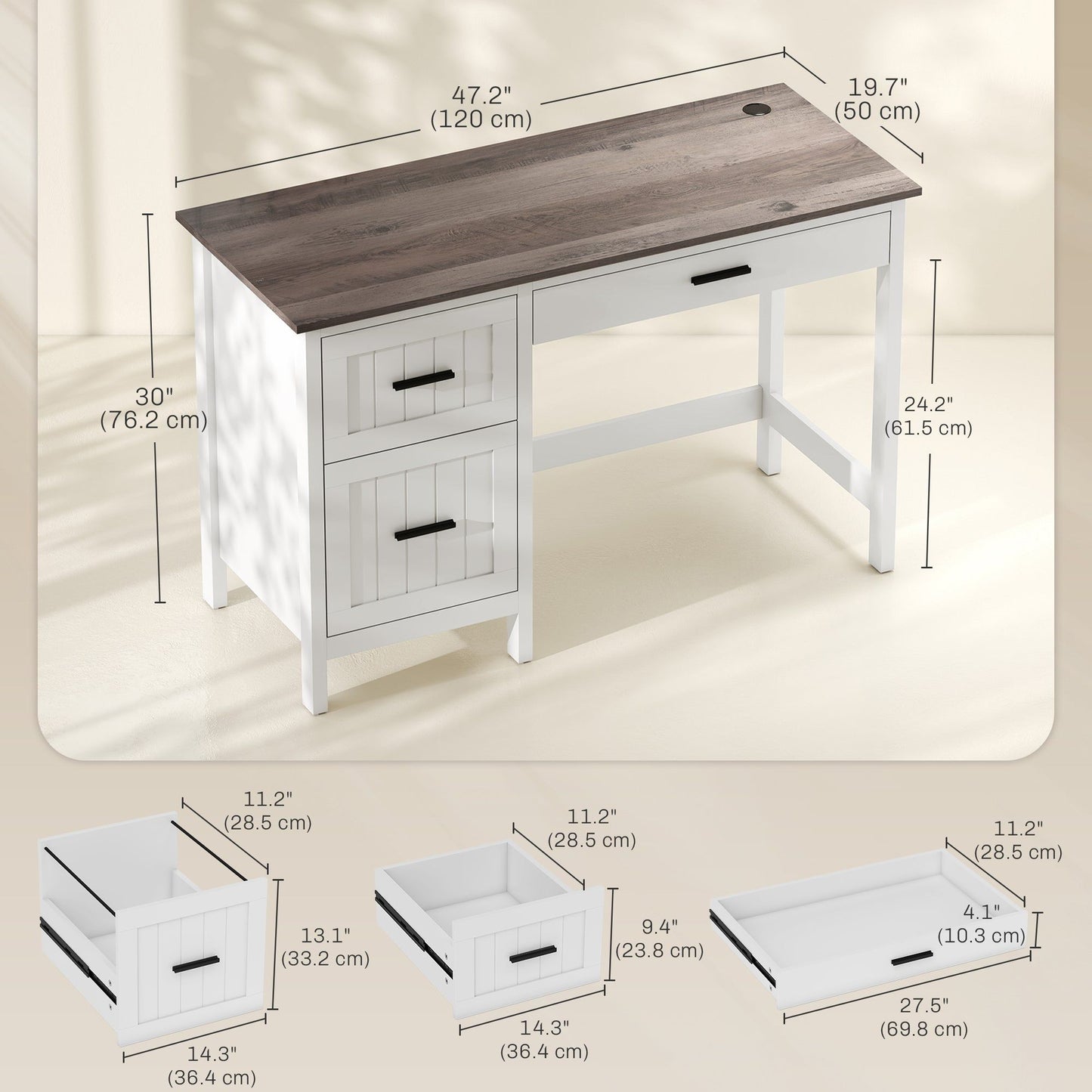 Computer Desk with 3 Drawers & File Drawer - White