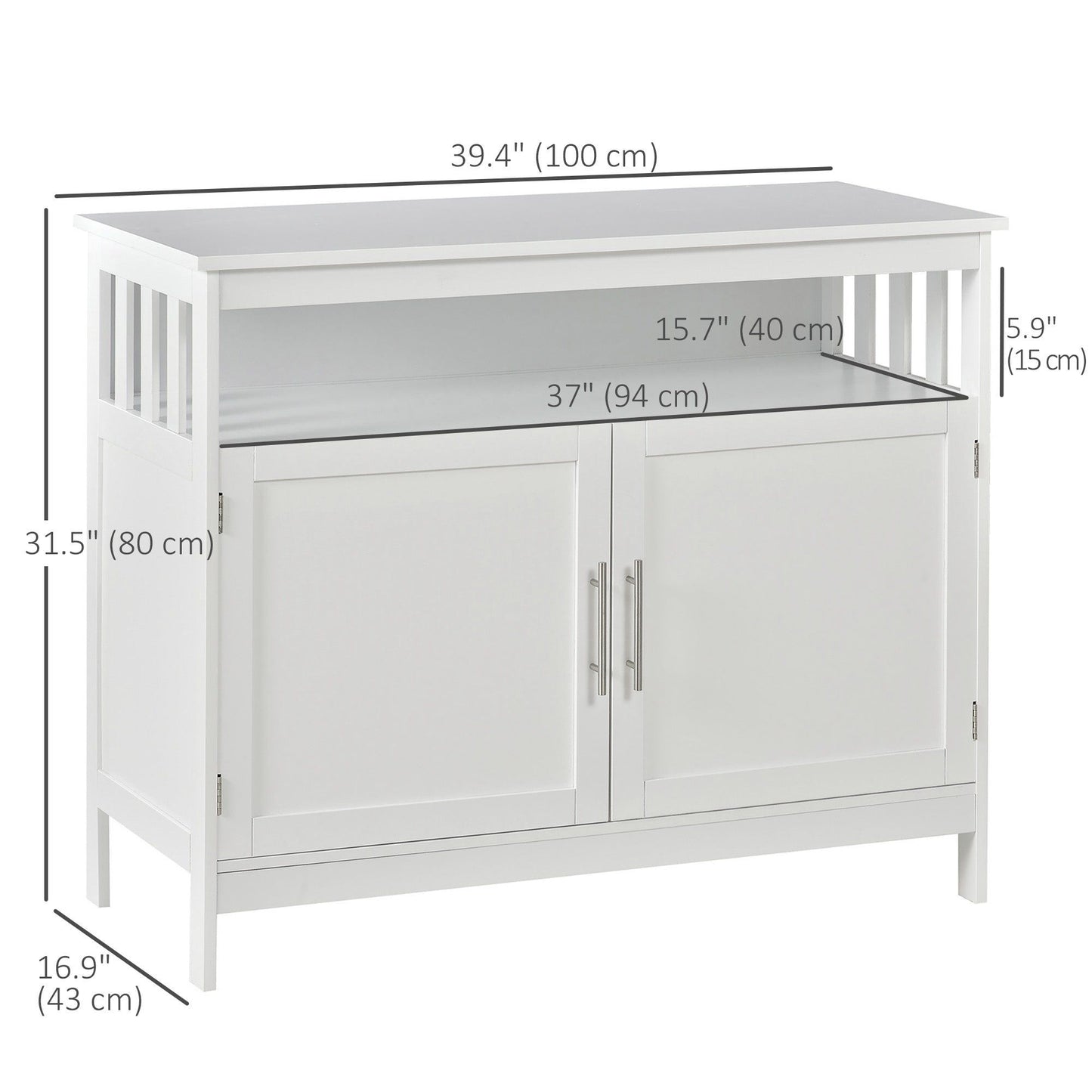 Wooden Sideboard Buffet with Open Shelf - White