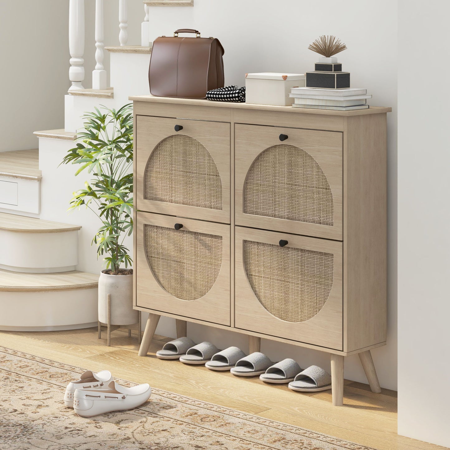 Shoe Cabinet for entryway, Shoe Storage Cabinet with 4 Flip Drawers and Adjustable Shelves for 20 Pairs of Shoes, Oak
