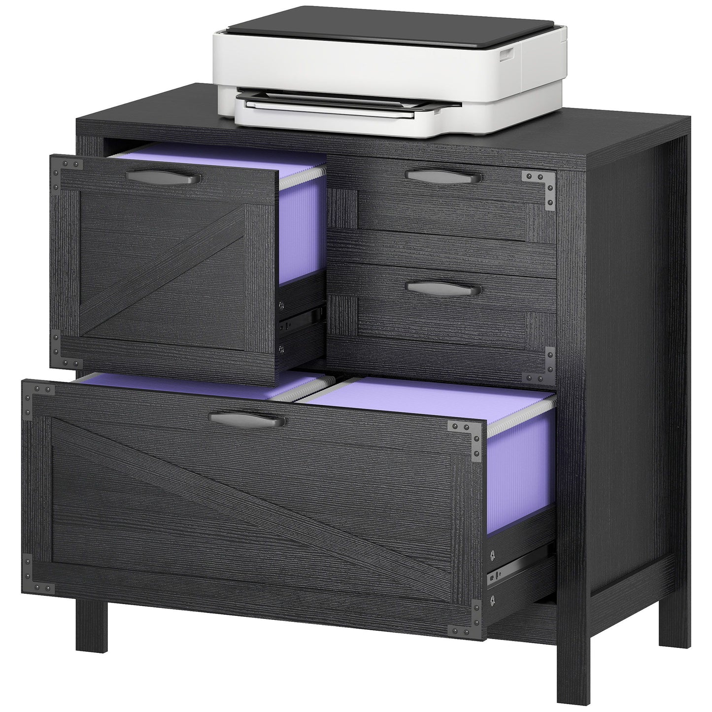 Lateral Filing Cabinet, Farmhouse File Cabinet with 4 Drawers, Fit Letter/A4/Legal Hanging Files, Black Wood Grain