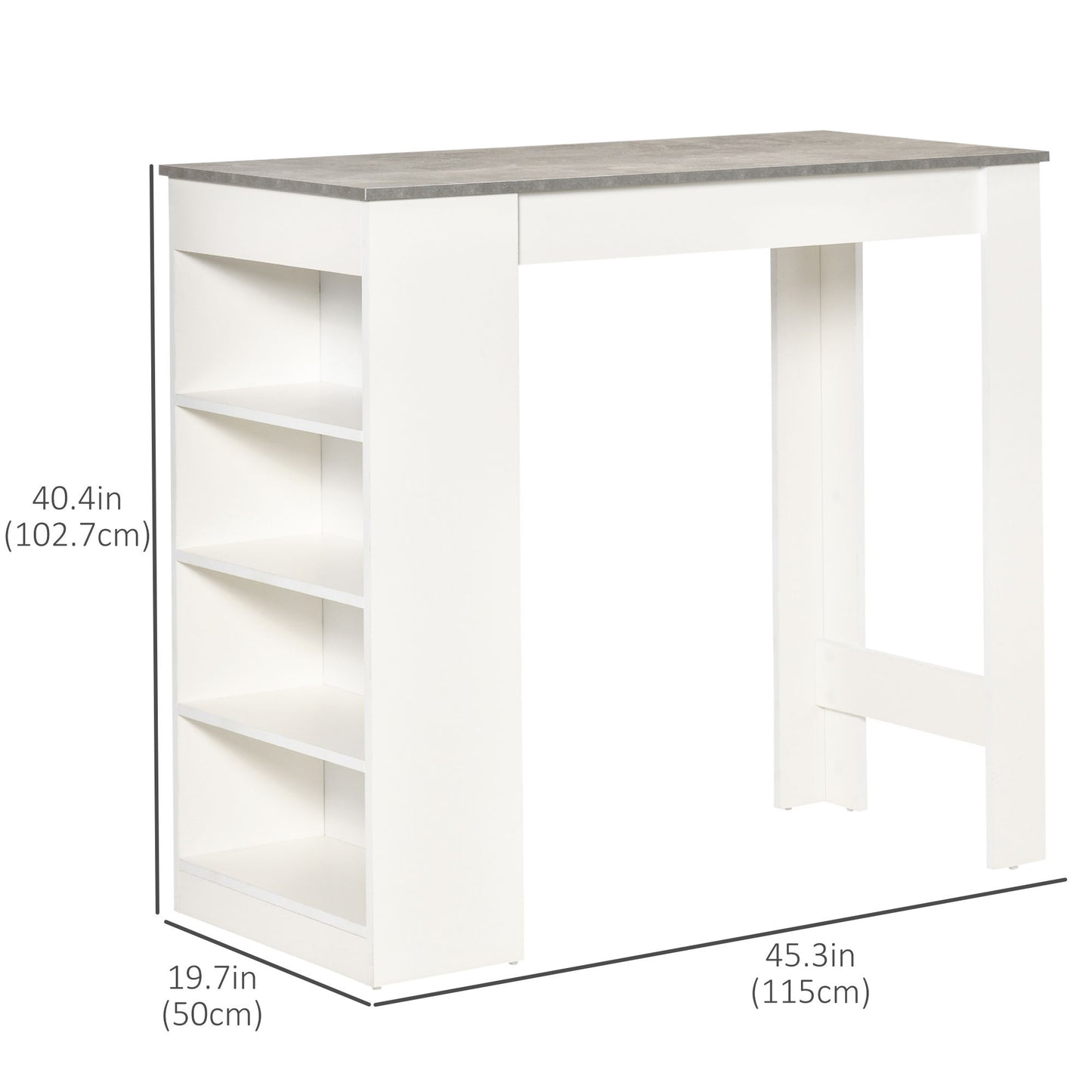 Bar Table, High Top Pub Table with 4 Storage Shelves, Modern Bar Height Table for Home Bar, Kitchen, Grey