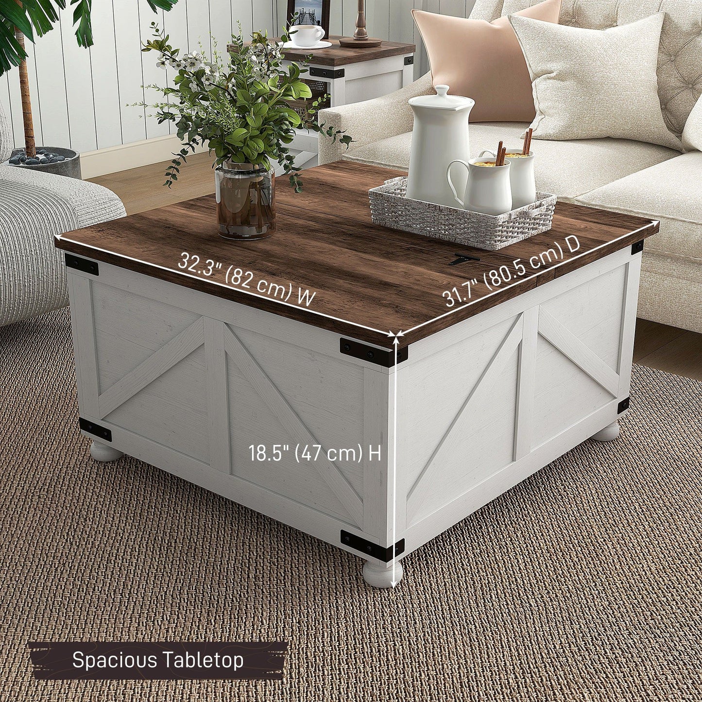 32" Farmhouse Lift-Top Coffee Table with Storage - Antique White