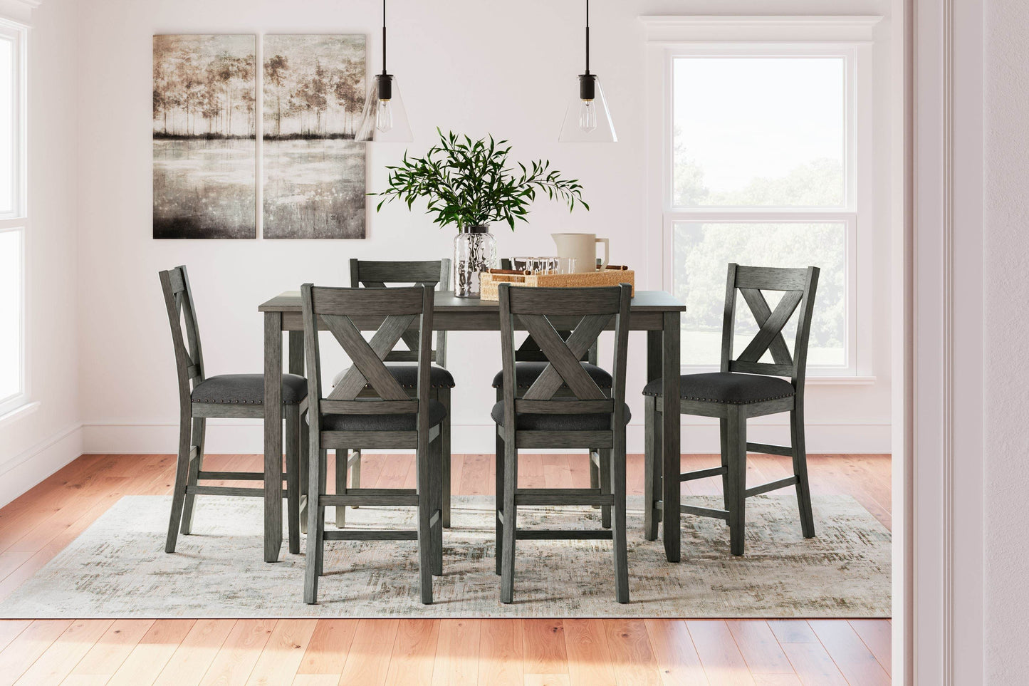 Caitbrook - Gray - Rect Drm Counter Table Set (Set of 7) - Forward Furniture