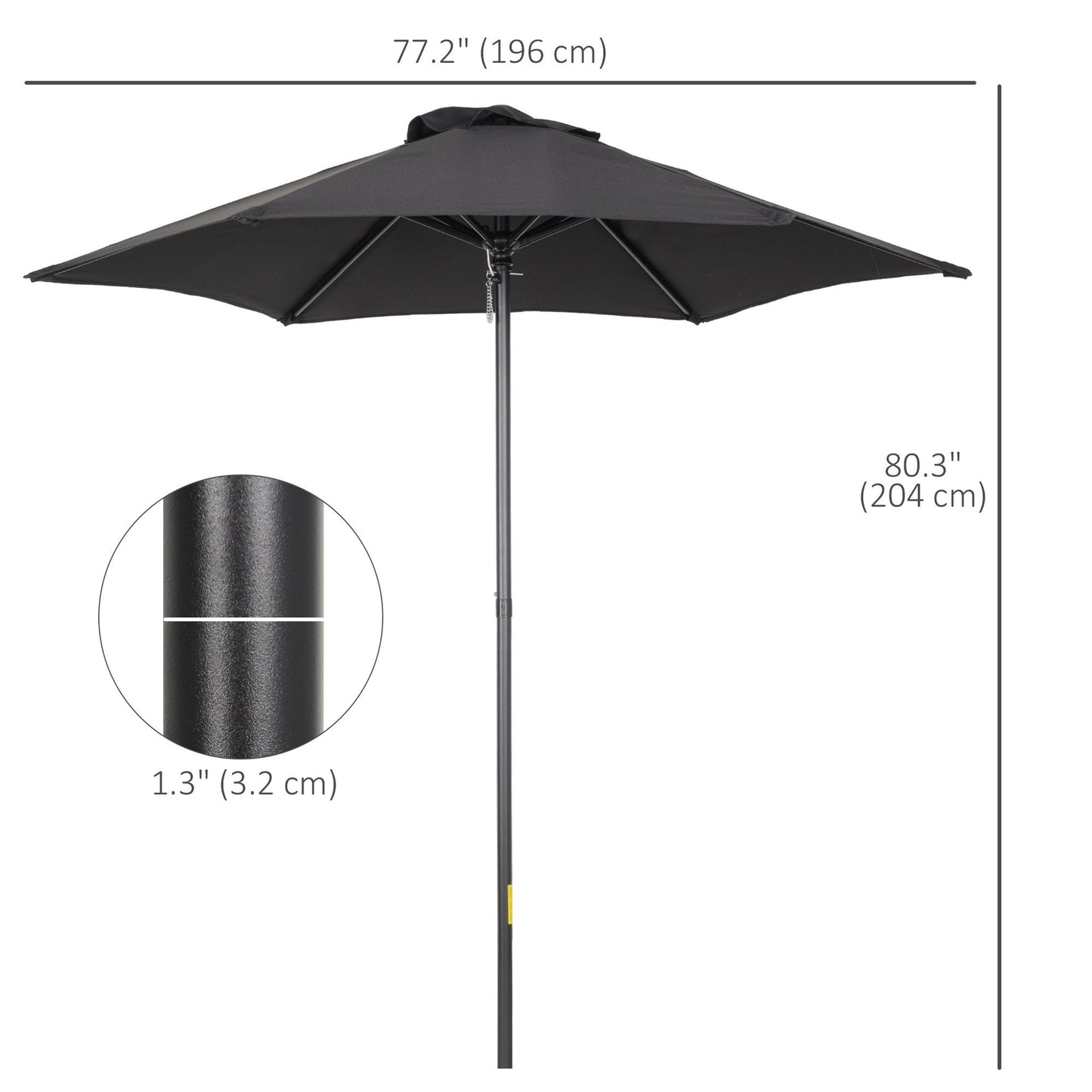 6.6FT Patio Umbrella, Outdoor Parasol with 6 Solid Ribs, Black