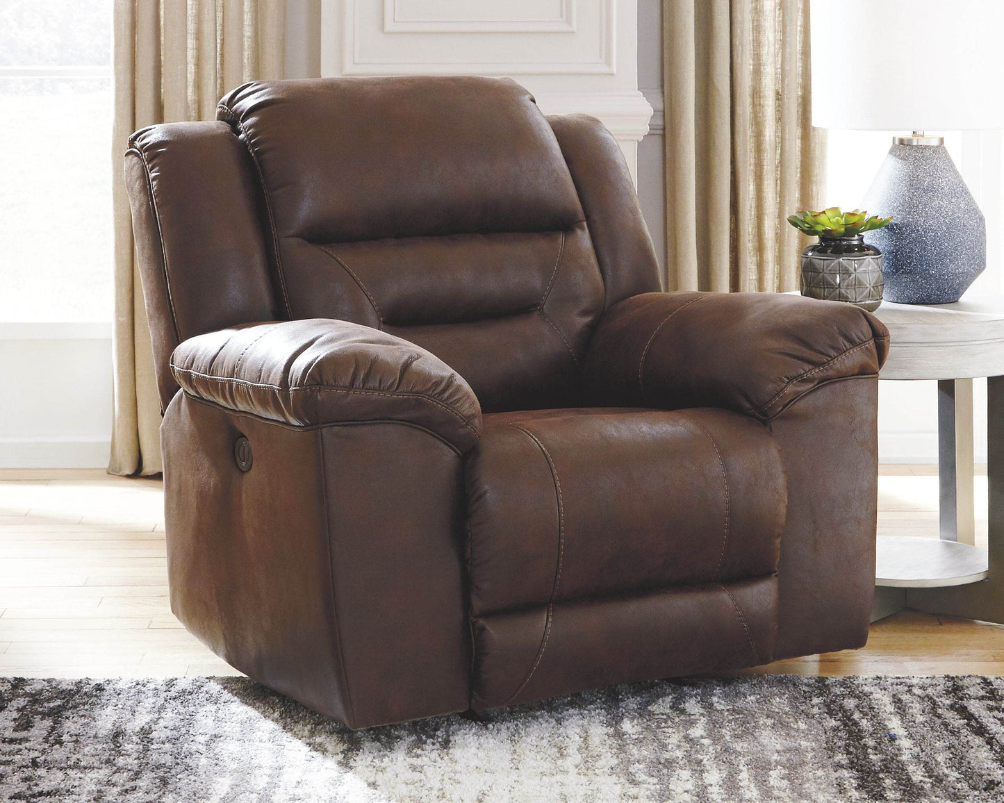 Stoneland - Chocolate - Power Rocker Recliner - Faux Leather - Forward Furniture