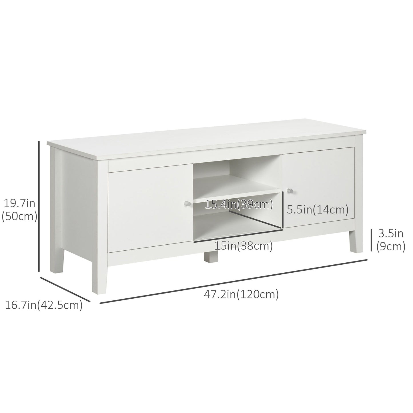 Modern TV Stand for TVs up to 55", TV Bench with Storage Cupboards and Shelves, 47.2" x 16.7" x 19.7", White