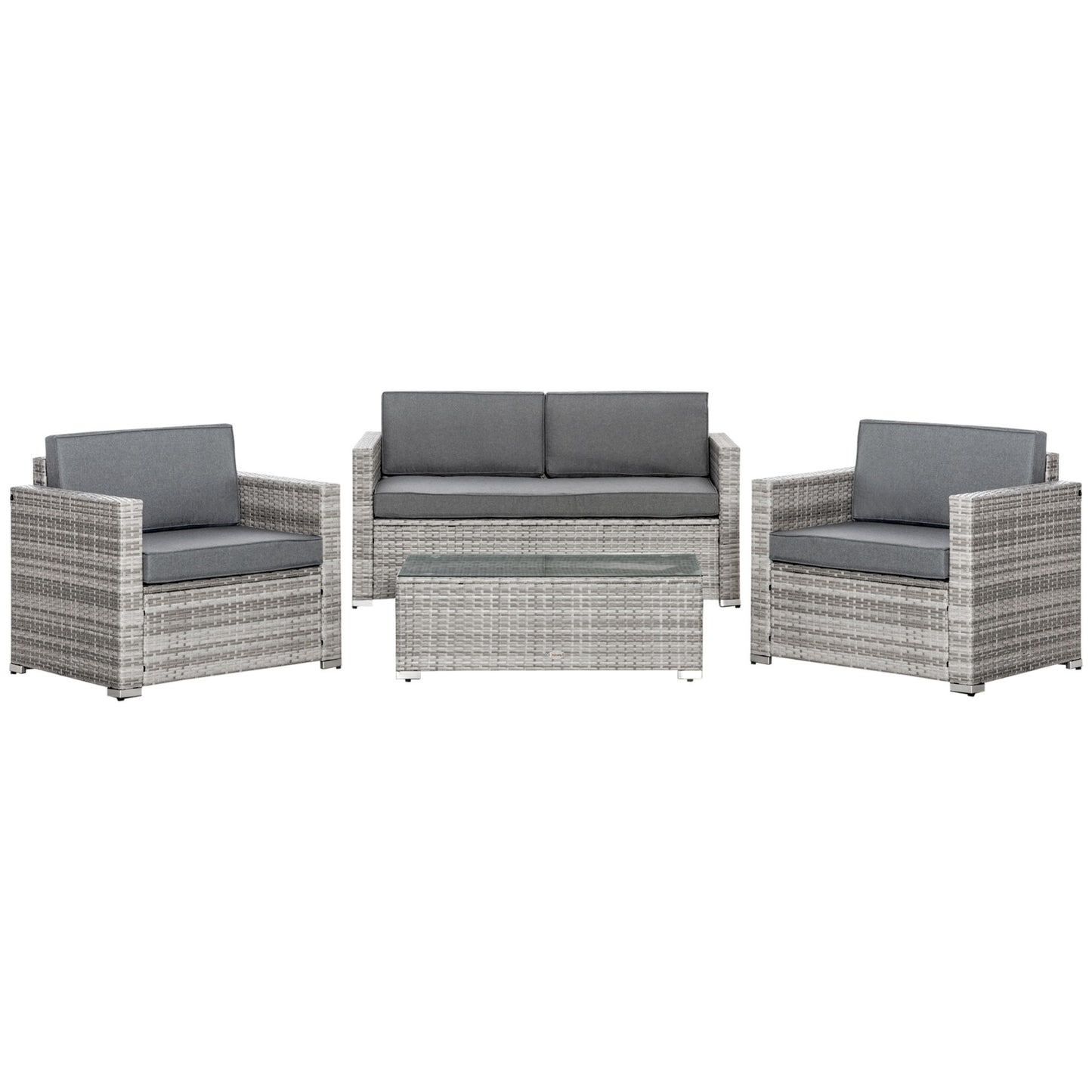 4 Pieces Patio Wicker Sofa Set, Outdoor PE Rattan Extra Wide Seat Conversation Furniture w/ Tempered Glass Table-top & Thick Padded Cushion for Garden, Backyard, Lawn, Mixed Grey