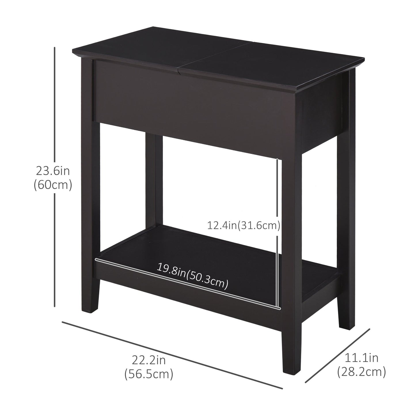 Flip-Top End Table with Cabinet - Dark Coffee