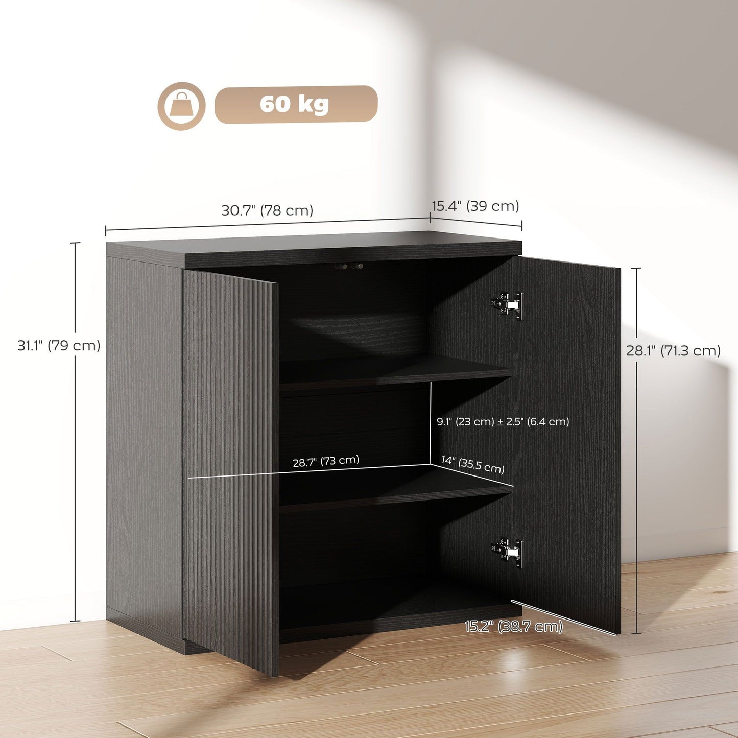 Sideboard Buffet Cabinet Set of 2 with Soft-Close Door - Distressed Black Grey