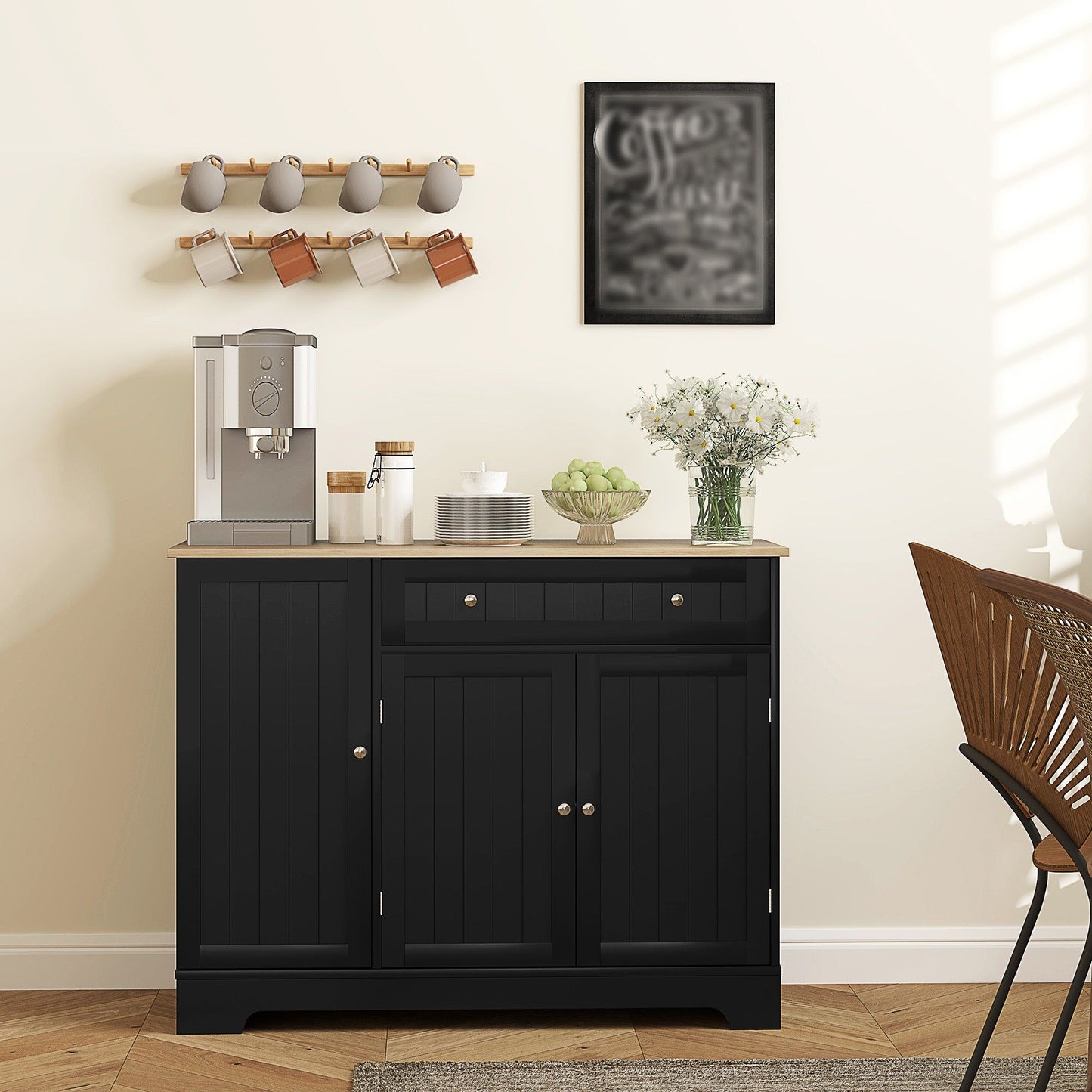 41" Sideboard Buffet Cabinet with 3 Doors - Black