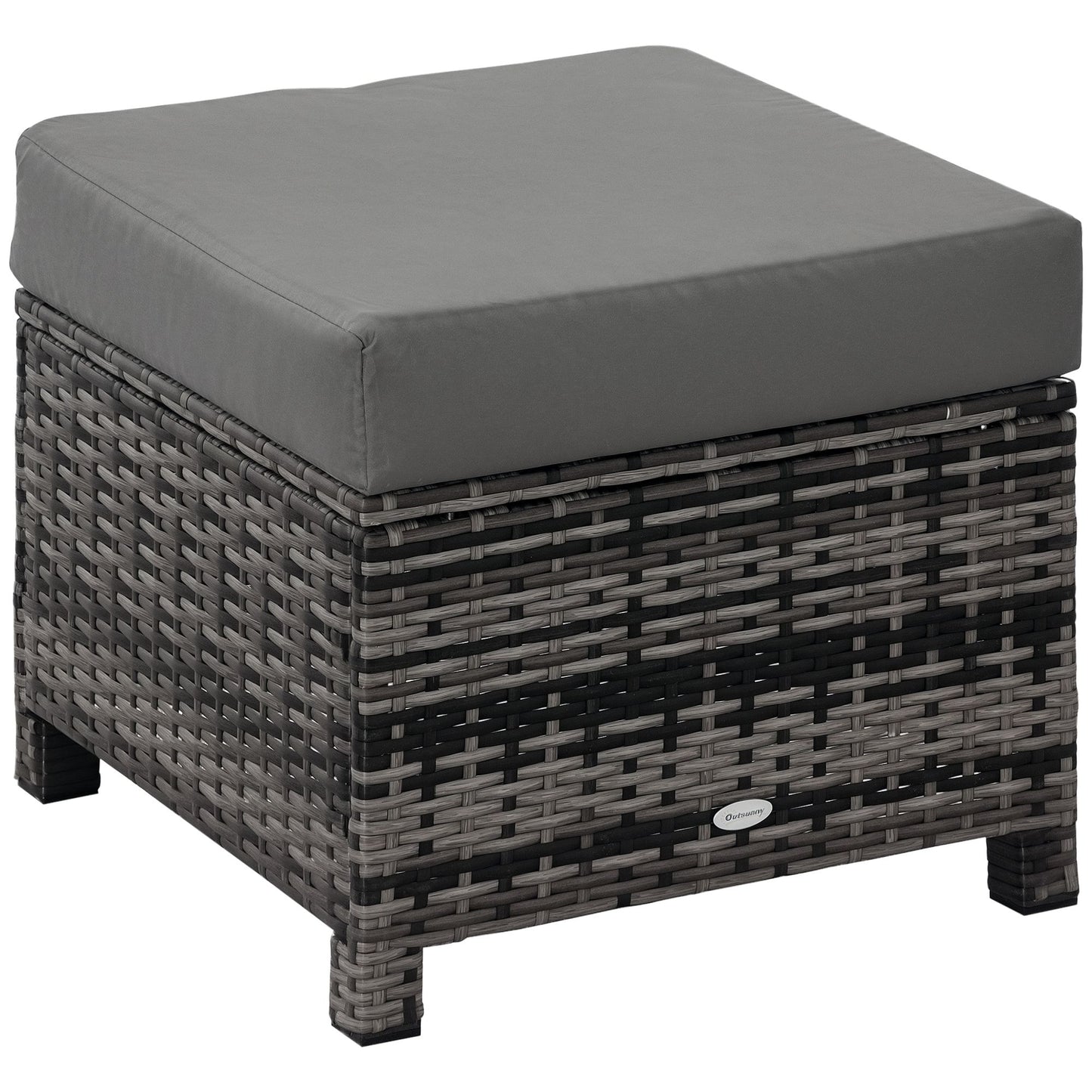Patio Rattan Ottoman, Outdoor Wicker Footrest with Soft Cushion, Metal Frame for Backyard, Garden, and Poolside, Grey