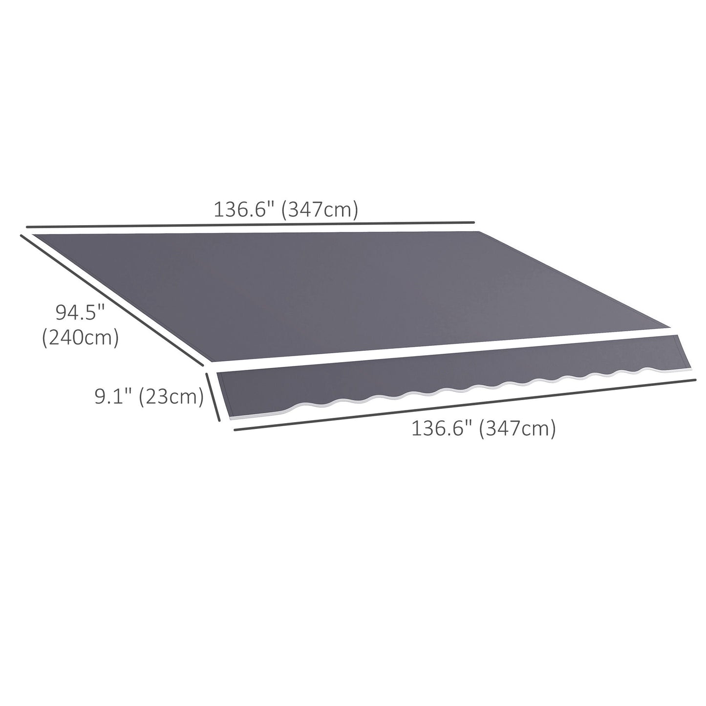 11' x 8' Outdoor Sunshade Canopy Awning Cover, Retractable Awning Fabric Replacement, UV Protection, Grey