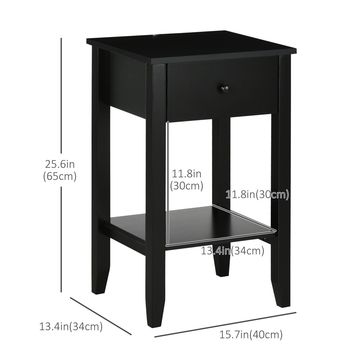 2-Tier End Tables Set of 2 with Drawer - Black