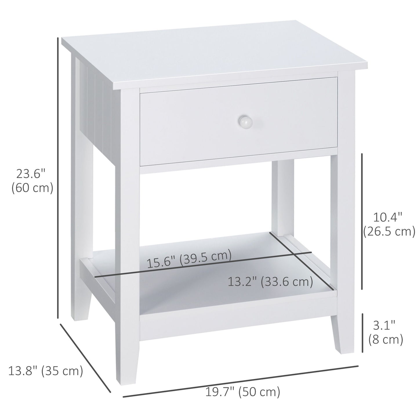 Modern Style Nightstand, Small End Table with Drawer and Storage Shelf for Bedroom, Living Room, White