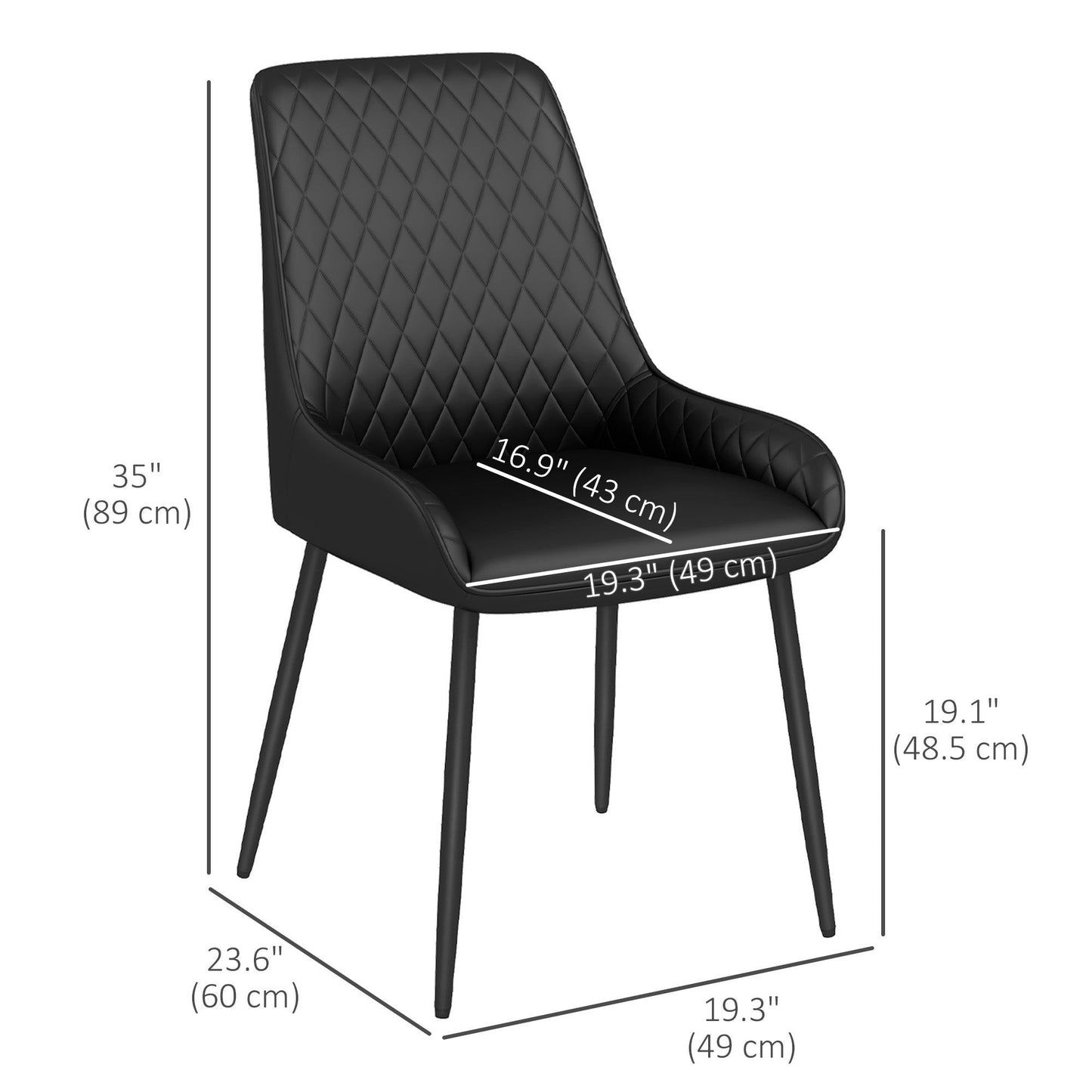 PU Leather Dining Chairs Set of 4 - Black