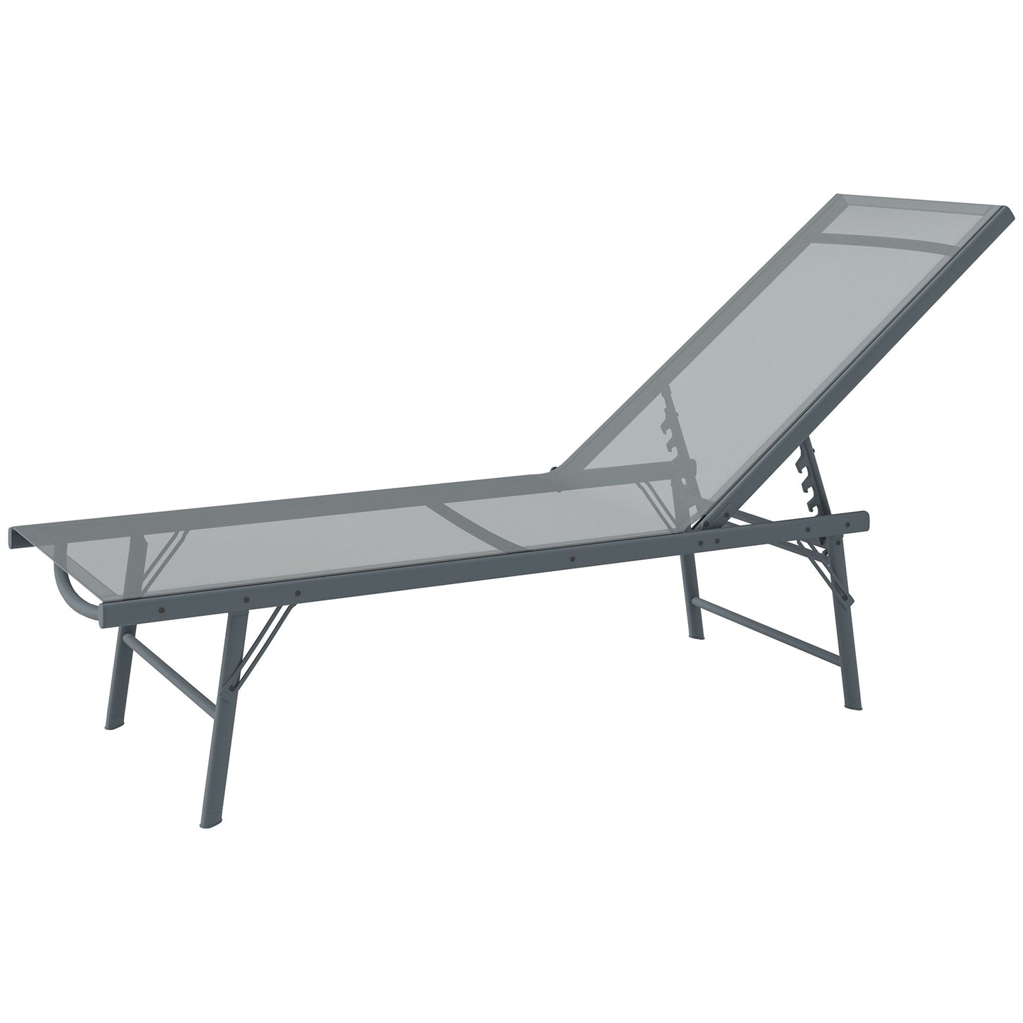 Folding Outdoor Lounge Chair, Reclining Chaise Lounge Tanning Chair w/ Adjustable Back, Mesh Seat, Light Grey