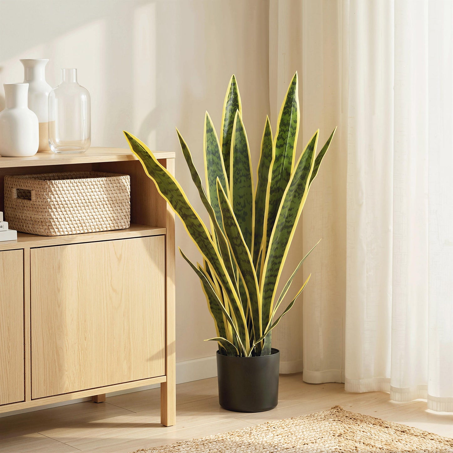30" Artificial Snake Plant with 21 Leaves in Pot, Decorative Fake Plant for Home, Office, and Living Room, Green